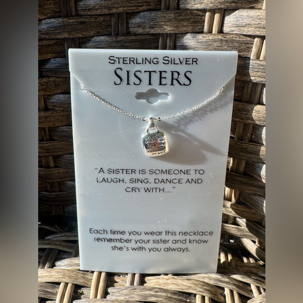925 Sterling Silver 18” Necklace & SISTERS Engraved Pendant New In Box Gift